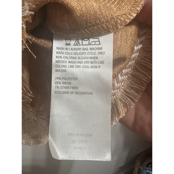 G by Giuliana Black Label Women’s Cream Copper Weave Top Short Sleeve Fringe XL - Picture 4 of 6